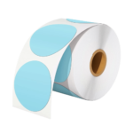 An image represents a ligh blue label roll